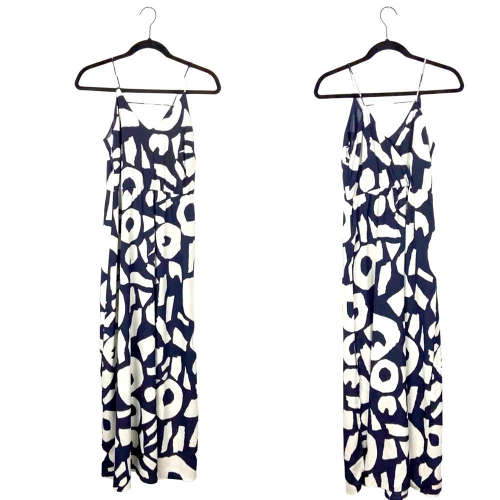 New loft navy and white allover geo print maxi dress 0P